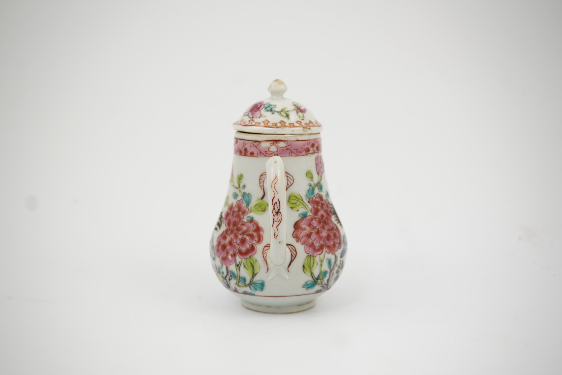 A Chinese famille rose ‘cockerel’ cream jug and cover, Yongzheng period